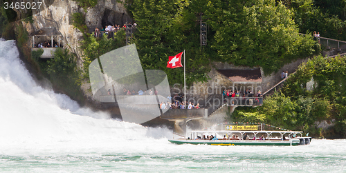 Image of RHEINFALLS, SWITZERLAND - JULY 25, 2015: View to the biggest wat