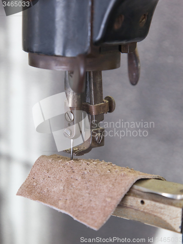 Image of Sewing process of leather - Selective focus