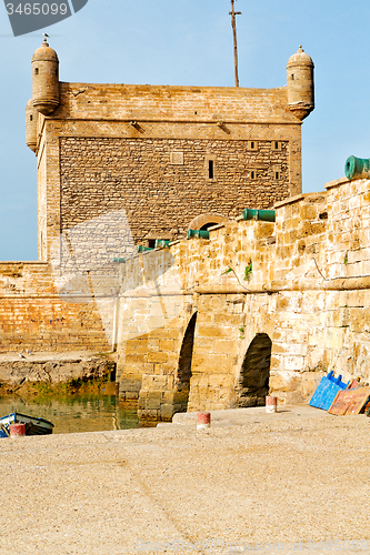 Image of cannon   in africa morocco old castle brown brick  sky