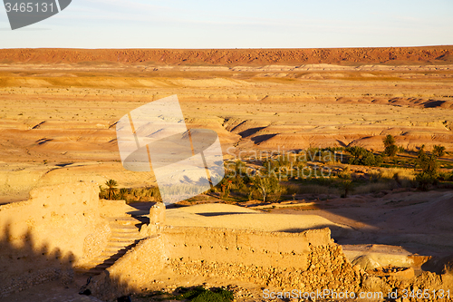 Image of hill africa in morocco    historical village brick wall