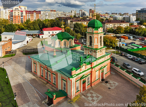 Image of Aerial view on Ilyinsky temple. Tyumen. Russia