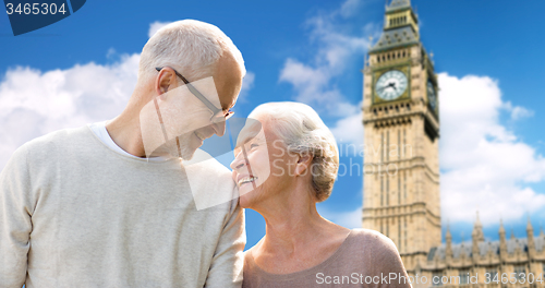 Image of happy senior couple over big ben tower in london