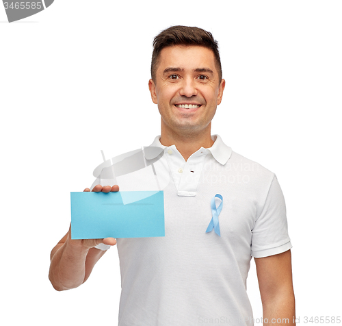 Image of man with prostate cancer awareness ribbon and card