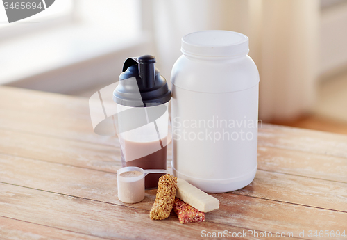 Image of close up of protein food and additives on table