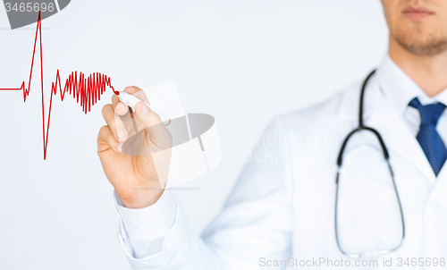 Image of doctor drawing electrocardiogram on virtual screen