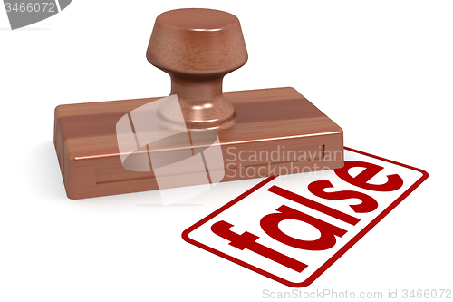 Image of Wooden stamp false with red text