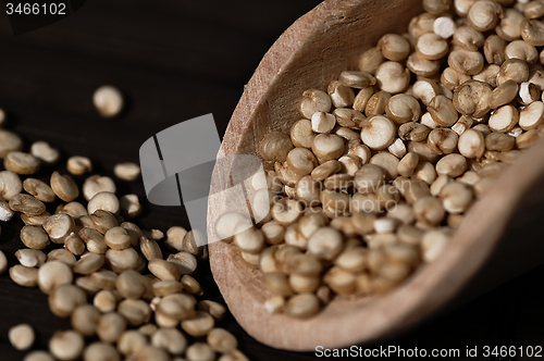 Image of Quinoa and a wooden spatula.