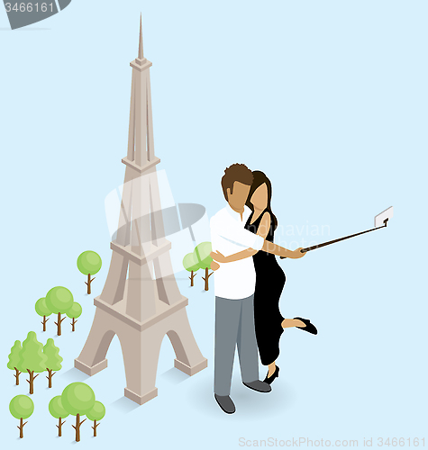 Image of Couple Making Selfie Near The Eiffel Tower in Paris