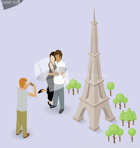 Image of Couple Making Selfie Near The Eiffel Tower in Paris