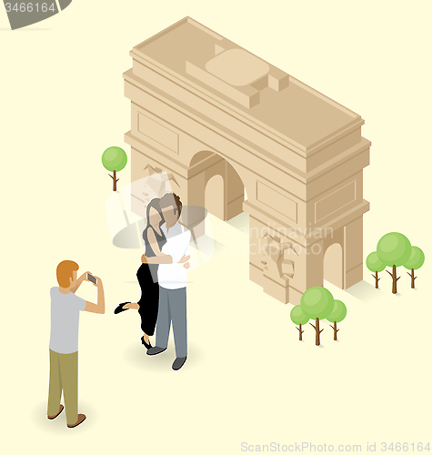 Image of Couple Making Selfie Near The Triumphal Arch in Paris