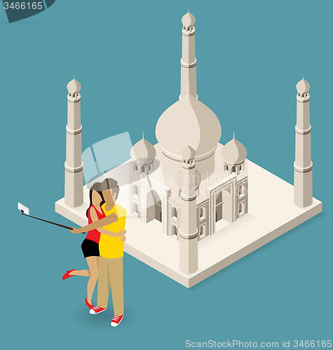 Image of Couple Making Selfie Near The Taj Mahal