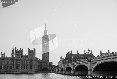 Image of Black and white Houses of Parliament in London