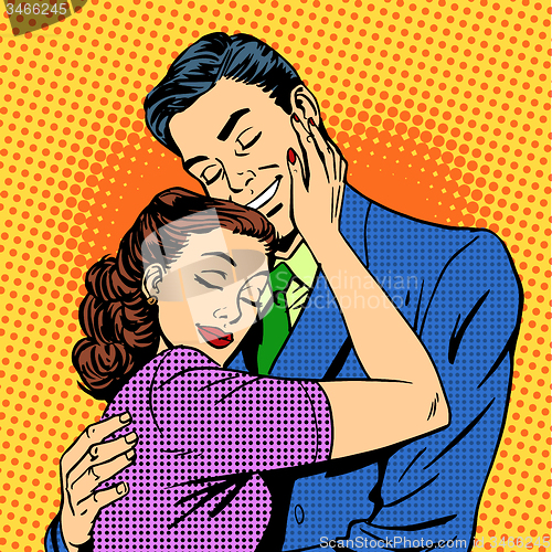 Image of Couple in love hugging husband wife retro