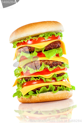 Image of Tasty and appetizing hamburger on a white