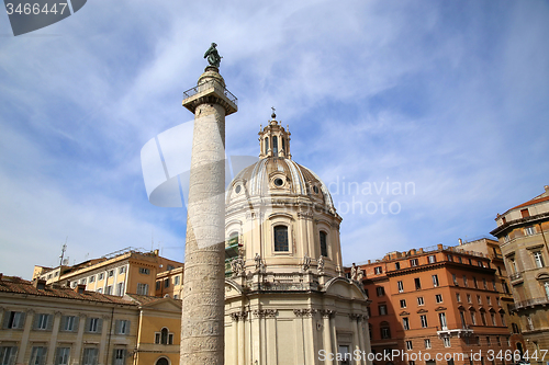 Image of Traian column and Santa Maria di Loreto in Rome, Italy