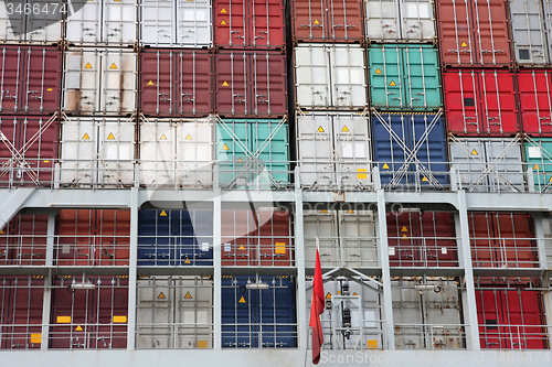 Image of large cargo container ship in Hamburg harbour