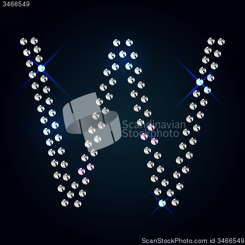 Image of Gems W letter. Shiny diamond font.