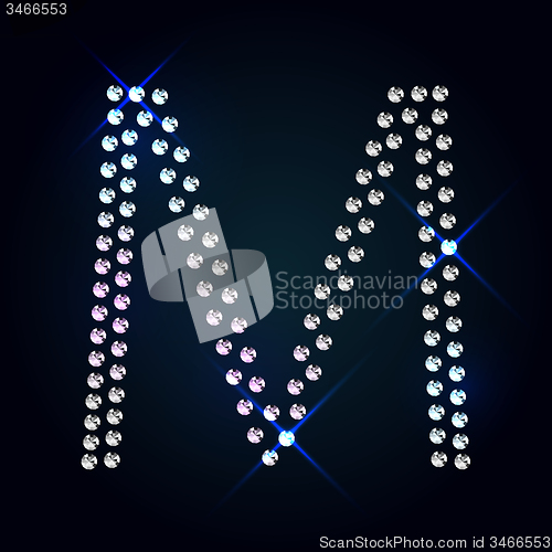 Image of Gems M letter. Shiny diamond font.