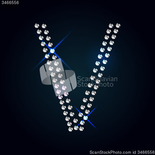 Image of Gems V letter. Shiny diamond font.