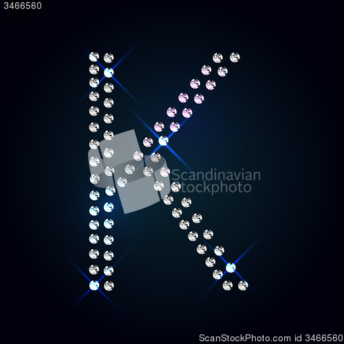 Image of Gems K letter. Shiny diamond font.