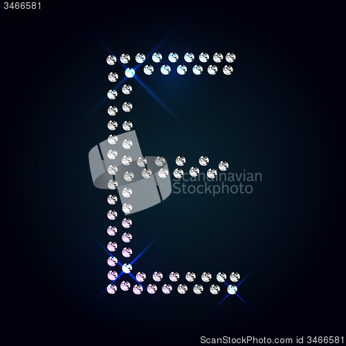 Image of Gems E letter. Shiny diamond font.