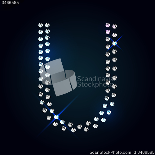 Image of Gems U letter. Shiny diamond font.