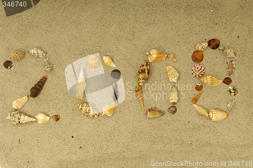 Image of 2008 written with shells
