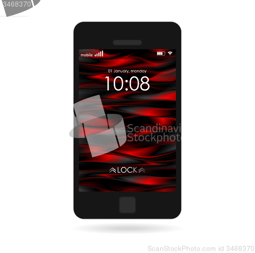 Image of Black smartphone with striped wallpaper isolated on white