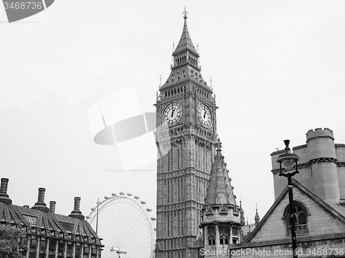 Image of Black and white Houses of Parliament in London