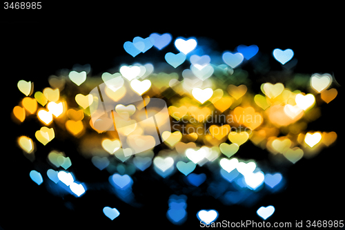 Image of abstract christmas color lights background - hearts