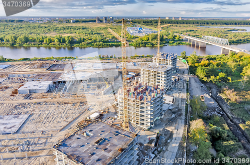 Image of View on construction site in Tyumen and Tura river