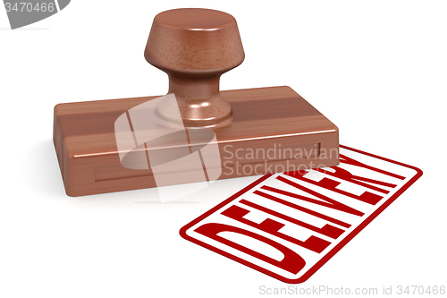 Image of Wooden stamp delivery with red text