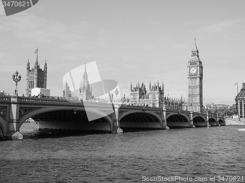 Image of Black and white Houses of Parliament in London