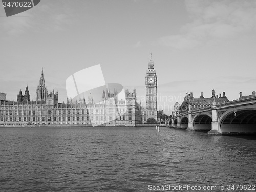 Image of Black and white Houses of Parliament in London