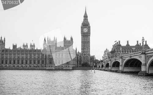 Image of Black and white Houses of Parliament in London