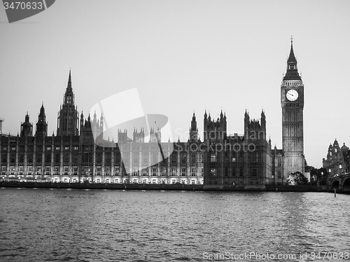 Image of Black and white Houses of Parliament in London