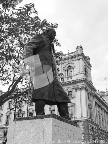 Image of Black and white Churchill statue in London