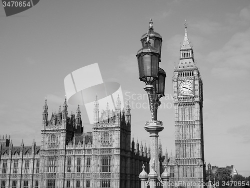 Image of Black and white Houses of Parliament in London