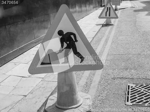 Image of Black and white Roadworks sign