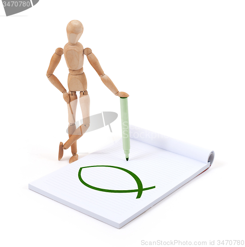 Image of Wooden mannequin writing - Ichthys