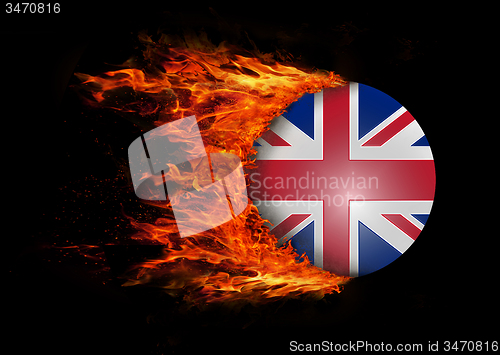 Image of Flag with a trail of fire - United Kingdom