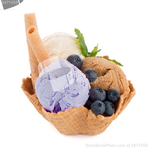 Image of Ice cream scoops in wafer bowl