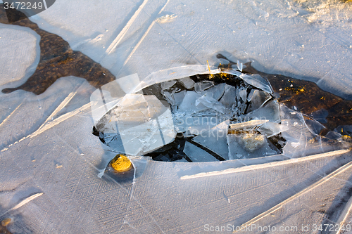 Image of a broken ice. human footprint