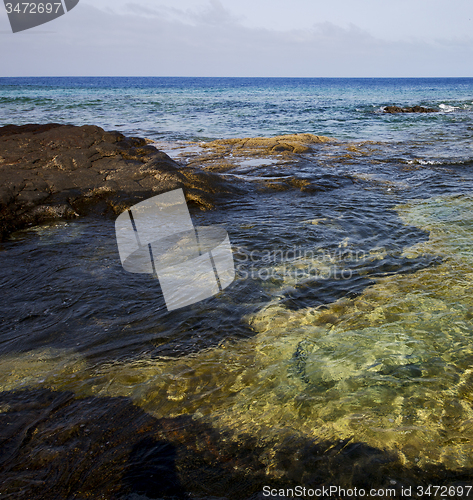 Image of in lanzarote spain  pond  coastline and summer 