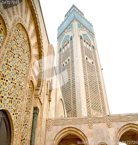 Image of  muslim in  mosque the history  symbol   morocco  africa  minare