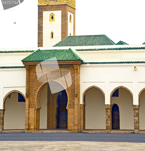 Image of  muslim in  mosque the history  symbol   morocco  africa  minare