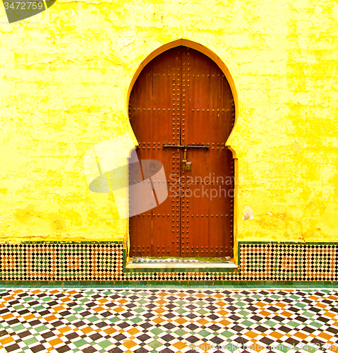 Image of historical in  antique building door morocco style africa   wood