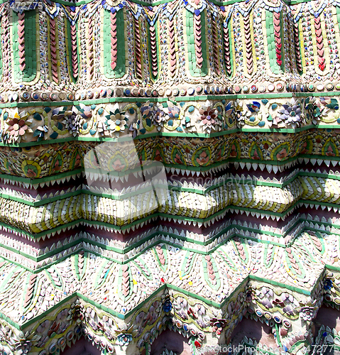 Image of  bangkok thailand abstract cross colored column   wall temple