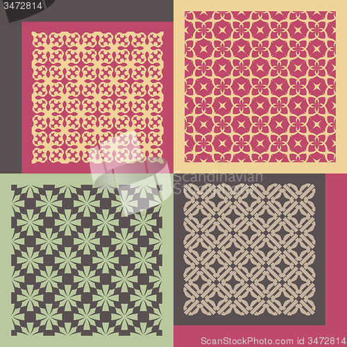 Image of Set of four seamless patterns. Vintage geometric ornaments. 