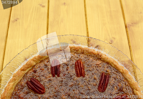 Image of Home-baked pecan pie with copy space